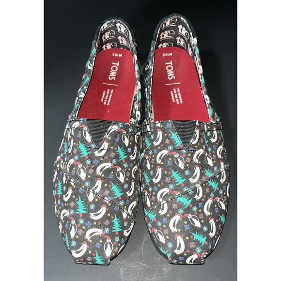 Toms Save the Children Black Canvas SlipOn Christmas Penguins M10.5‎ W12.5 - Picture 5 of 5